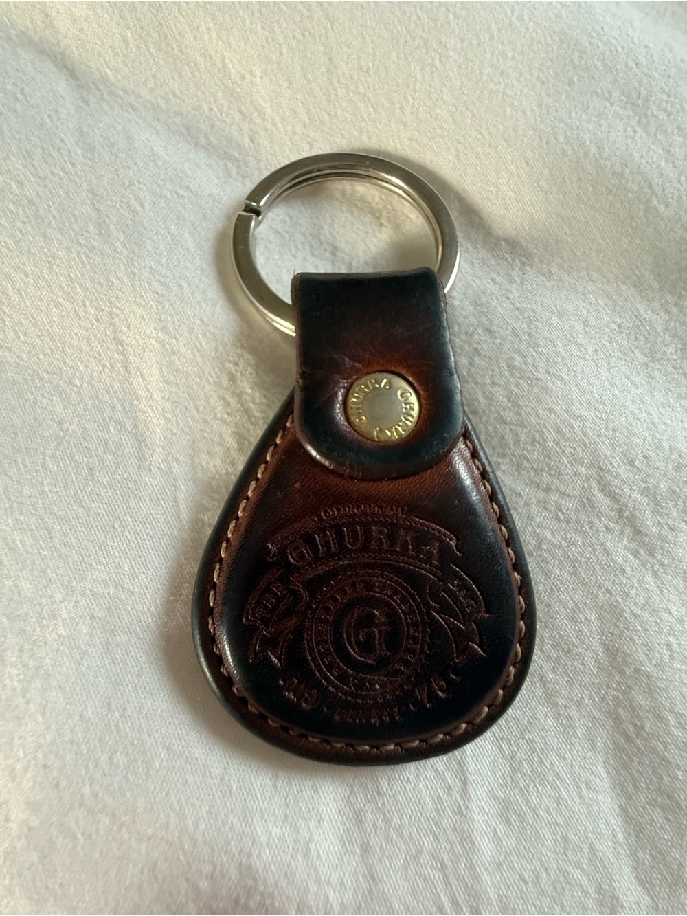 Ghurka No. 226 Dark Brown Leather Embossed Key Holder with Brass Ring